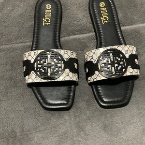 Ruche Black and Cream Patterned Sandals